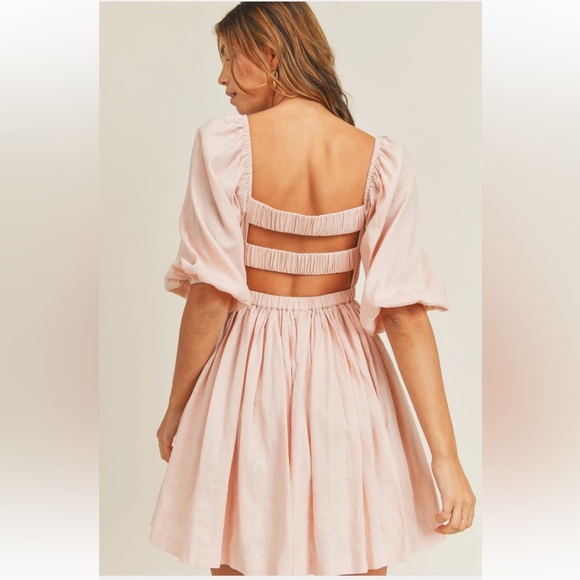 MABLE Soft pink LONDYN balloon sleeve‎ open back skater mini dress size S - Picture 3 of 16